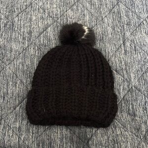 Black Knit Beanie with Pom Pom